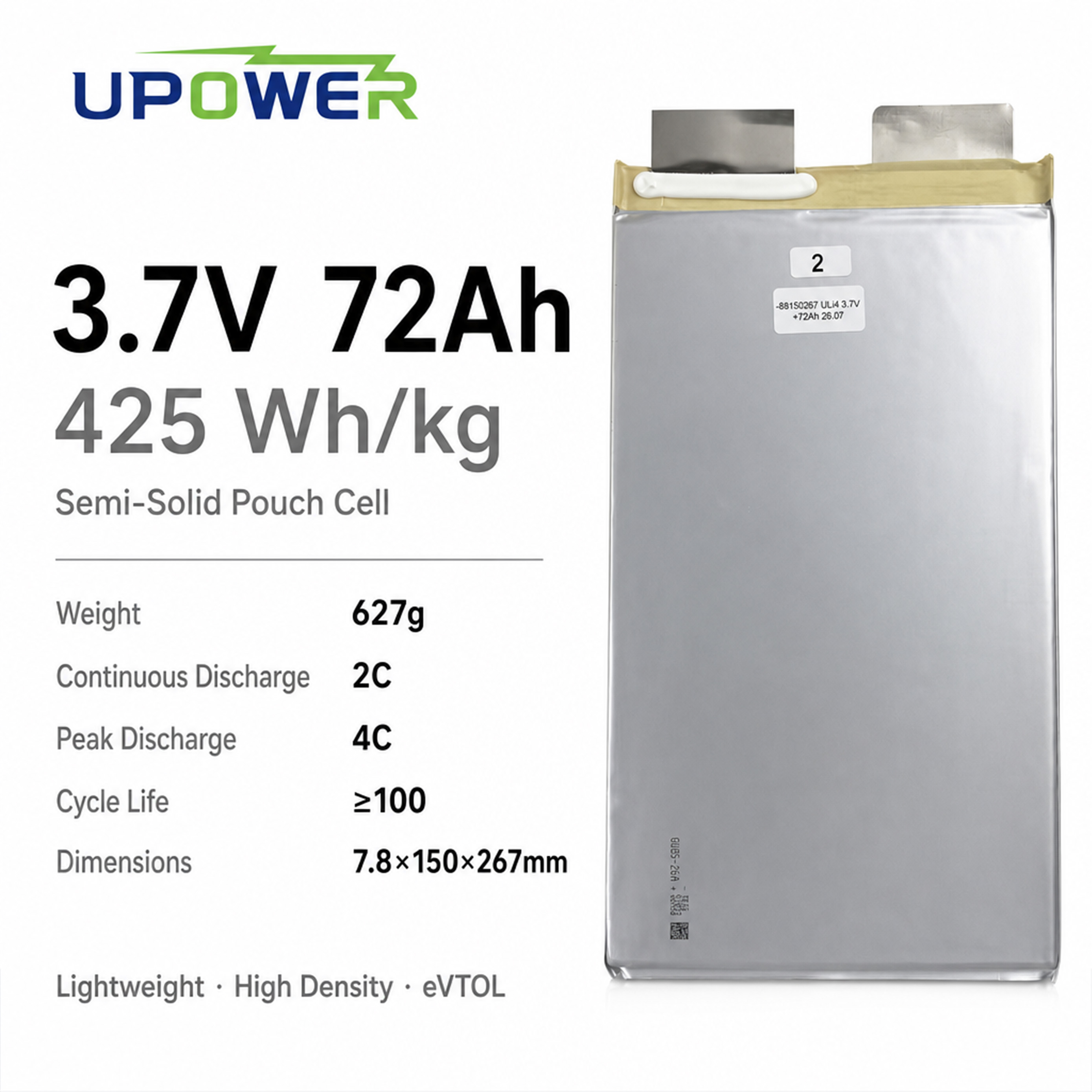 3.7V 72Ah 425Wh-kg