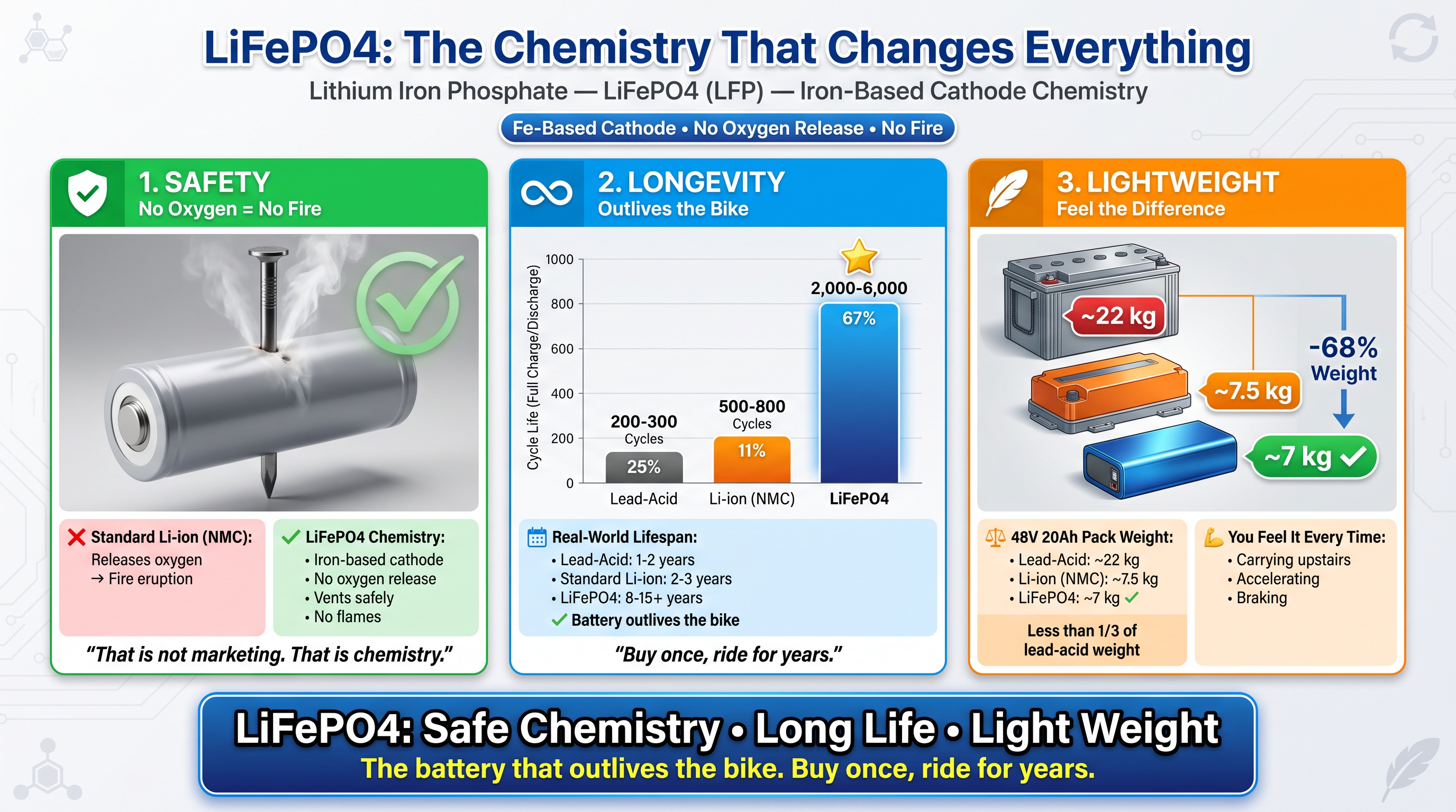 LiFePO4 Three Core Advantages Technical Illustration